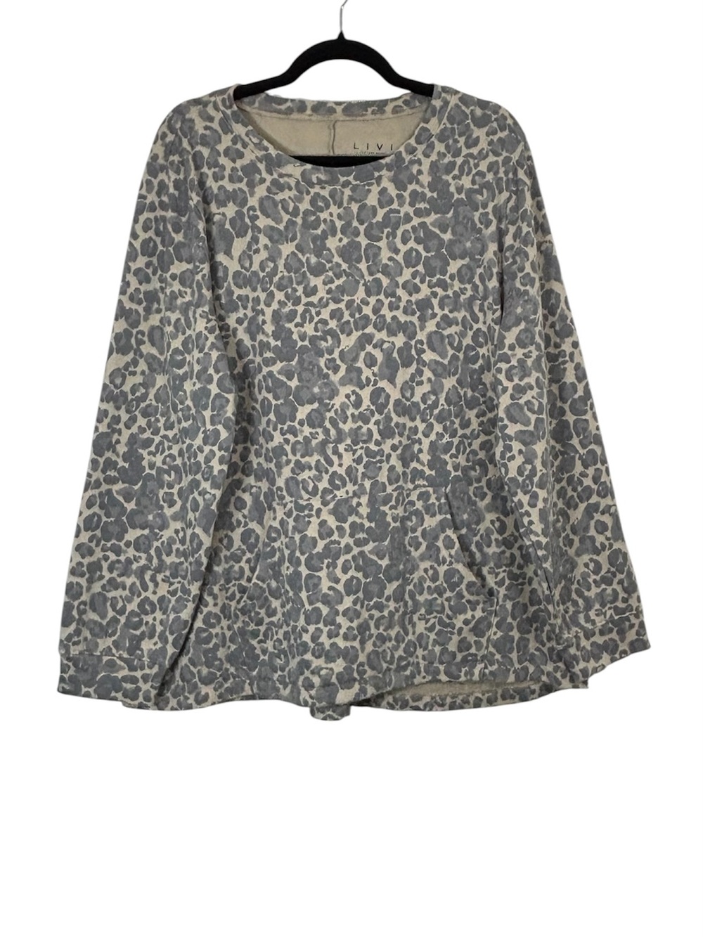 Livi Lane Bryant Gray Tan Leopard Print Pullover Sweatshirt Crewneck Plus Size
